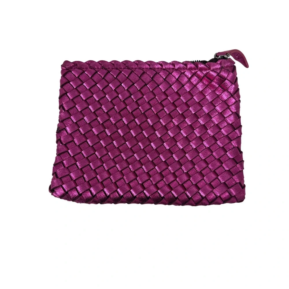 Naghedi St. Barths Mini Tote Womens Metallic Pink Woven Neoprene Crossbody EUC